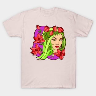 Red Lilies and Green Girl T-Shirt